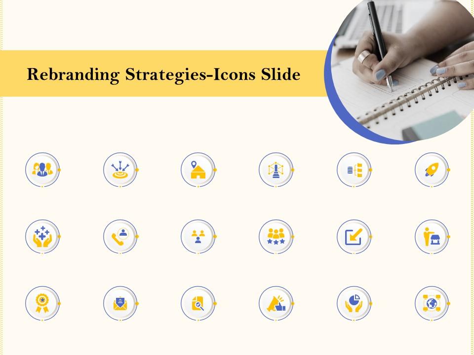 Rebranding strategies icons slide ppt powerpoint presentation diagram lists Slide01