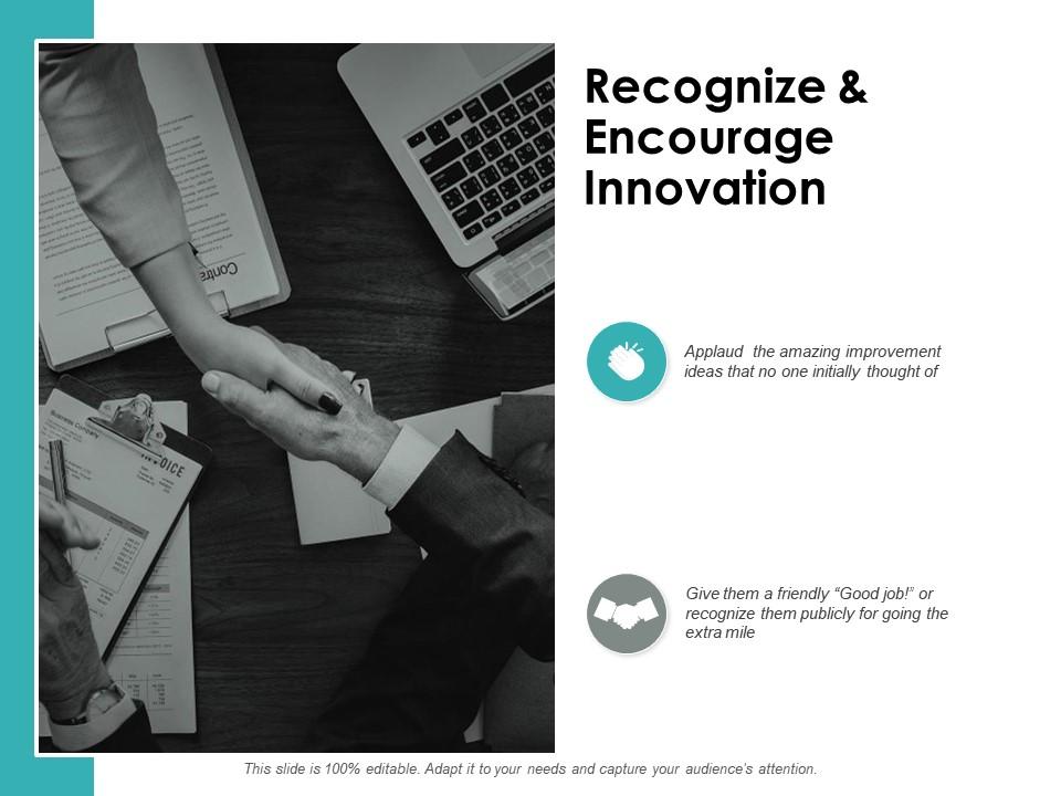 Recognize and encourage innovation ppt powerpoint presentation icon graphics download Slide01