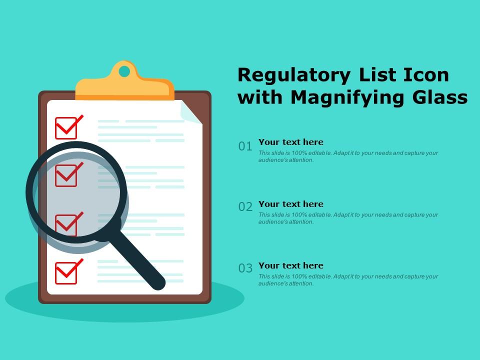 Regulatory list icon with magnifying glass Slide01