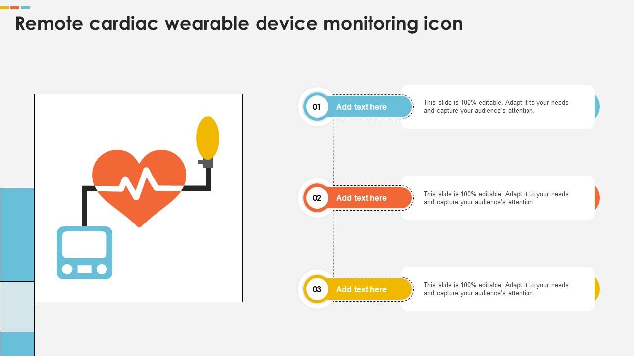 Remote Cardiac Wearable Device Monitoring Icon Ppt Sample