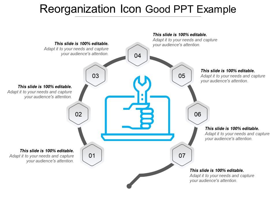 Reorganization icon good ppt example Slide01
