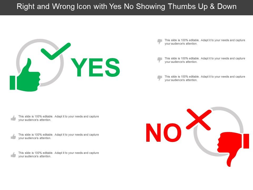 Right and wrong icon with yes no showing thumbs up and down Slide01
