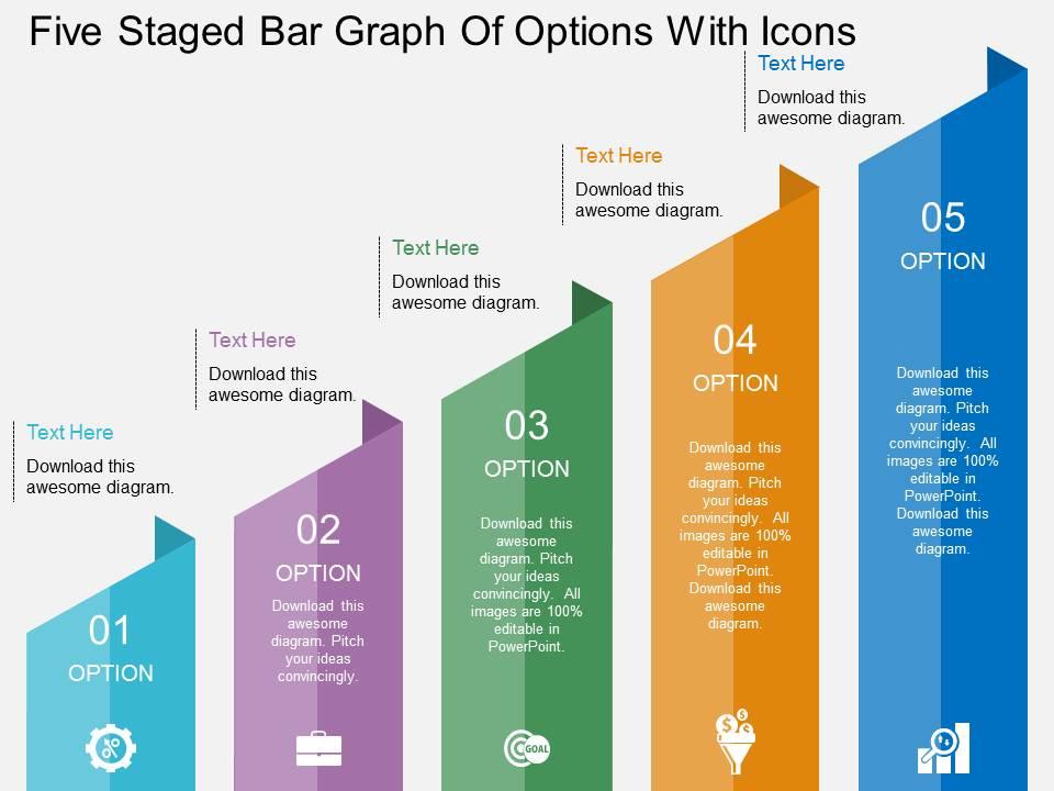 Rl five staged bar graph of options with icons flat powerpoint design Slide01
