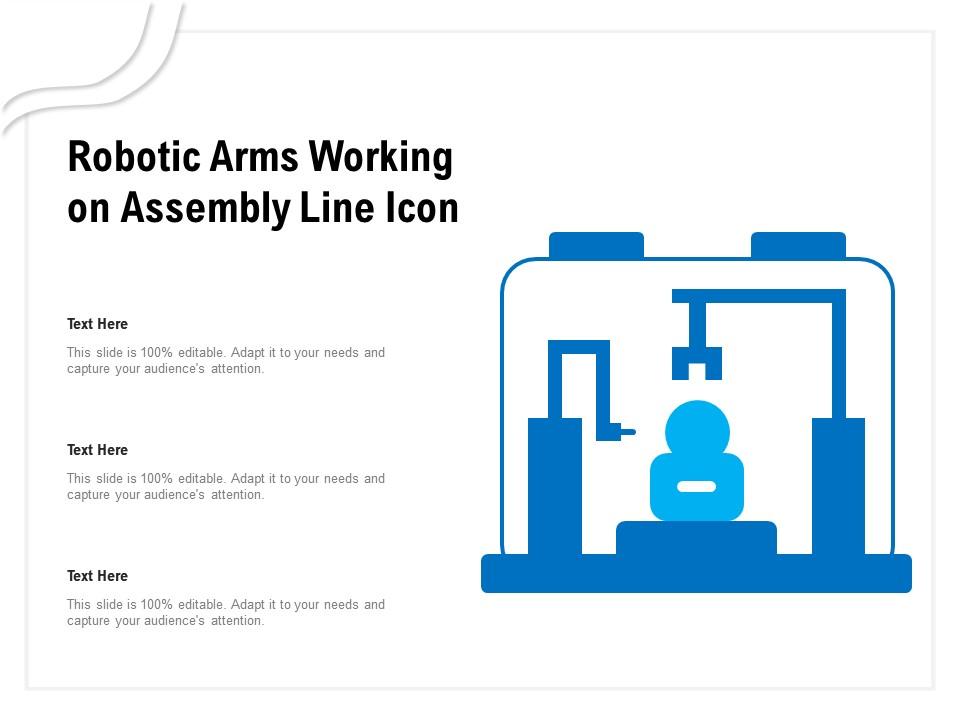Robotic arms working on assembly line icon Slide01