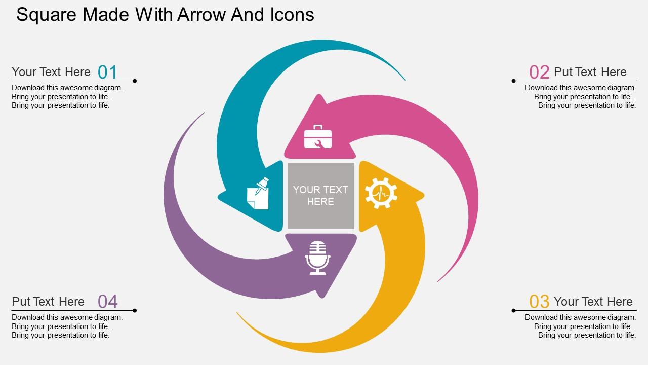 Rt square made with arrow and icons flat powerpoint design Slide01
