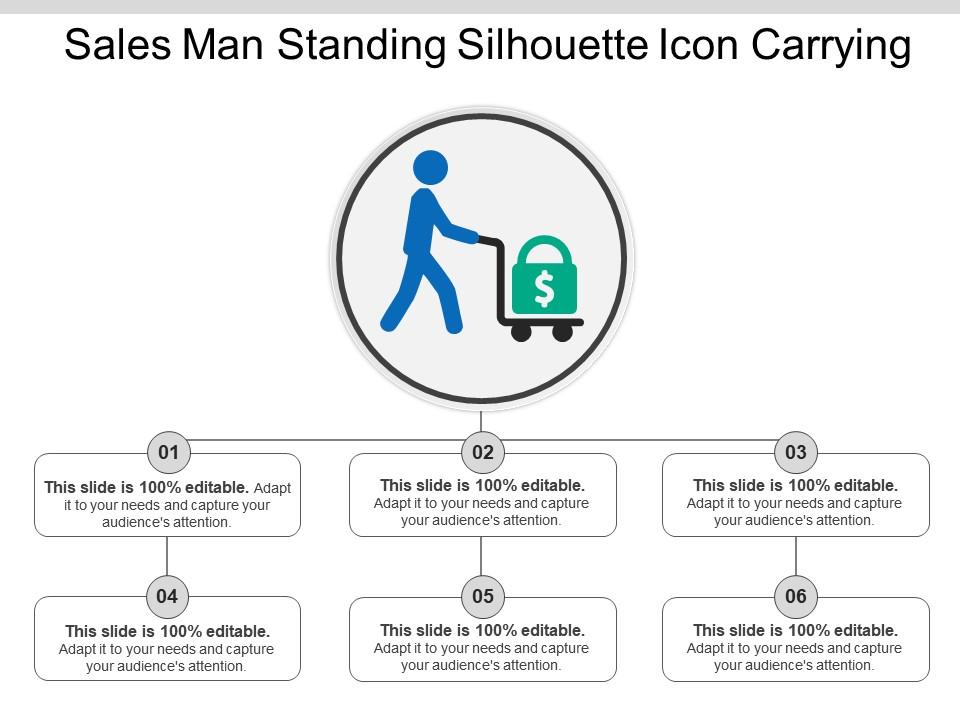 Sales man standing silhouette icon carrying ppt examples Slide01