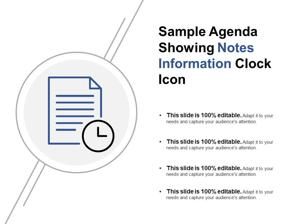Sample agenda showing notes information clock icon Slide01