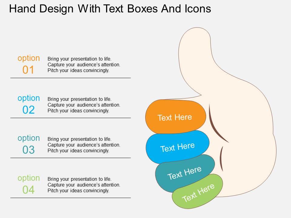 Sc hand design with text boxes and icons flat powerpoint design Slide01