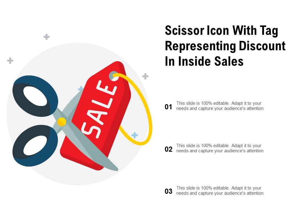 Scissor icon with tag representing discount in inside sales Slide01