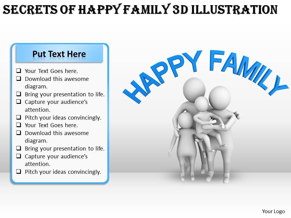 Secrets of happy famiy 3d illustration ppt graphics icons powerpoint Slide01