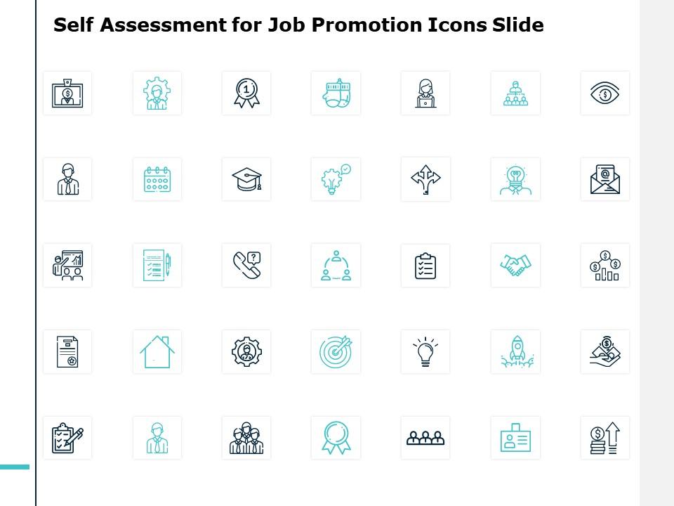 Self assessment for job promotion icons slide ppt powerpoint presentation file Slide01