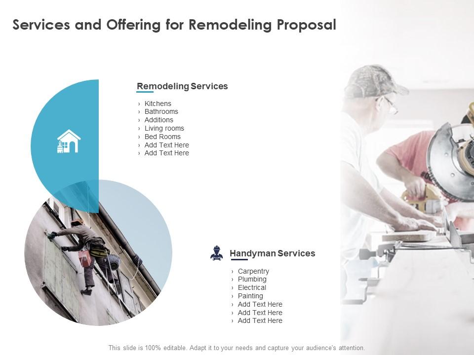 Services and offering for remodeling proposal ppt powerpoint presentation gallery icons Slide01