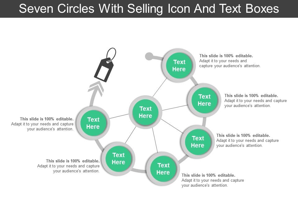 Seven circles with selling icon and text boxes Slide01