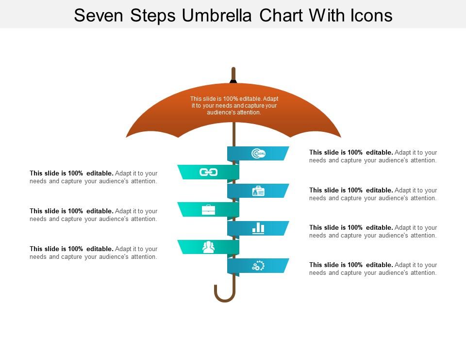 Seven steps umbrella chart with icons Slide01