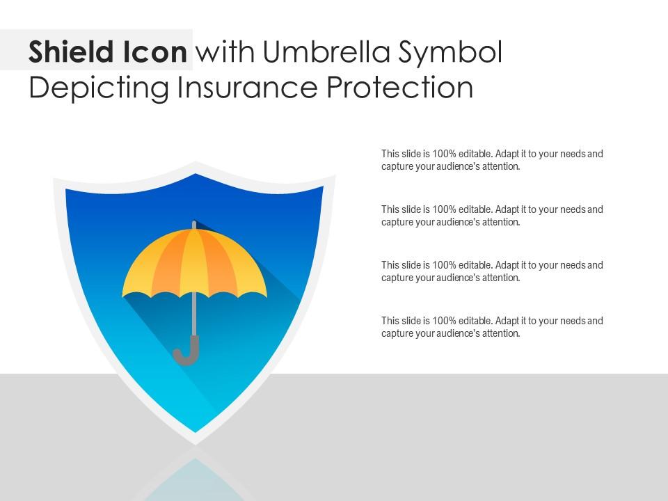 Shield icon with umbrella symbol depicting insurance protection Slide01