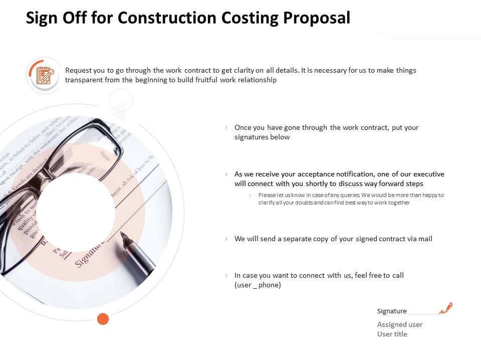 Sign off for construction costing proposal ppt powerpoint presentation icon Slide01