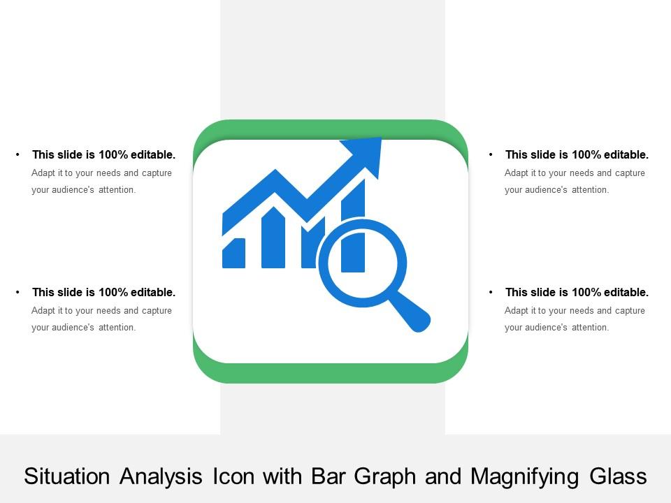 Situation analysis icon with bar graph and magnifying glass Slide01