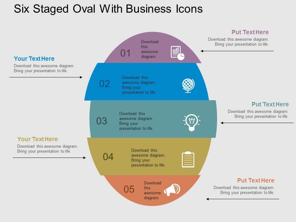 Six staged oval with business icons flat powerpoint design Slide01