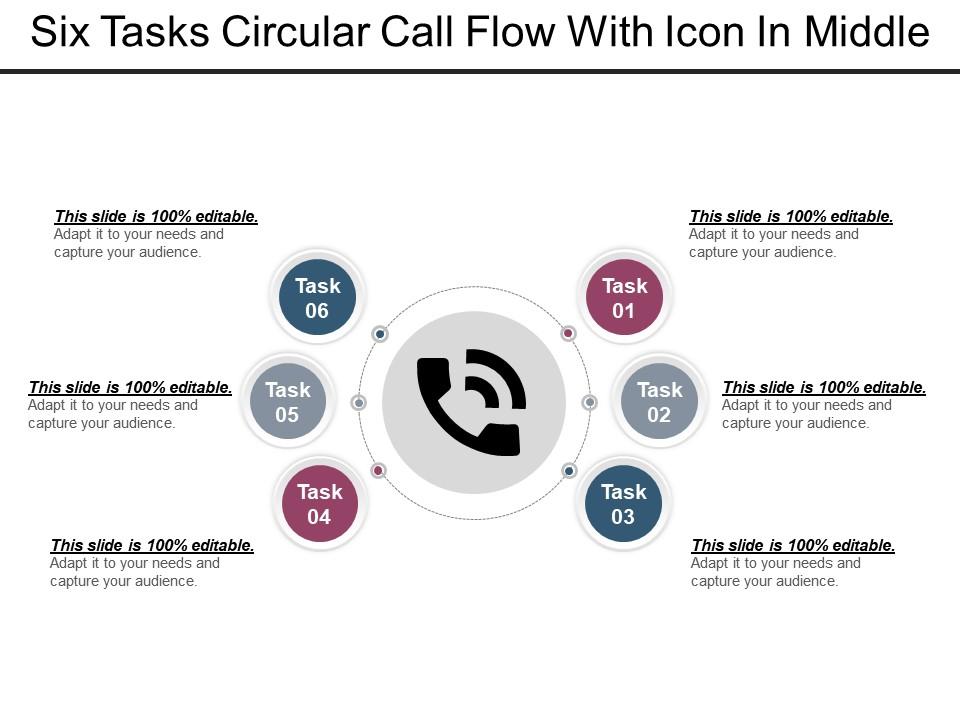 Six tasks circular call flow with icon in middle Slide01