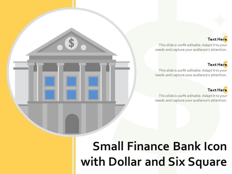 Small finance bank icon with dollar and six square Slide01