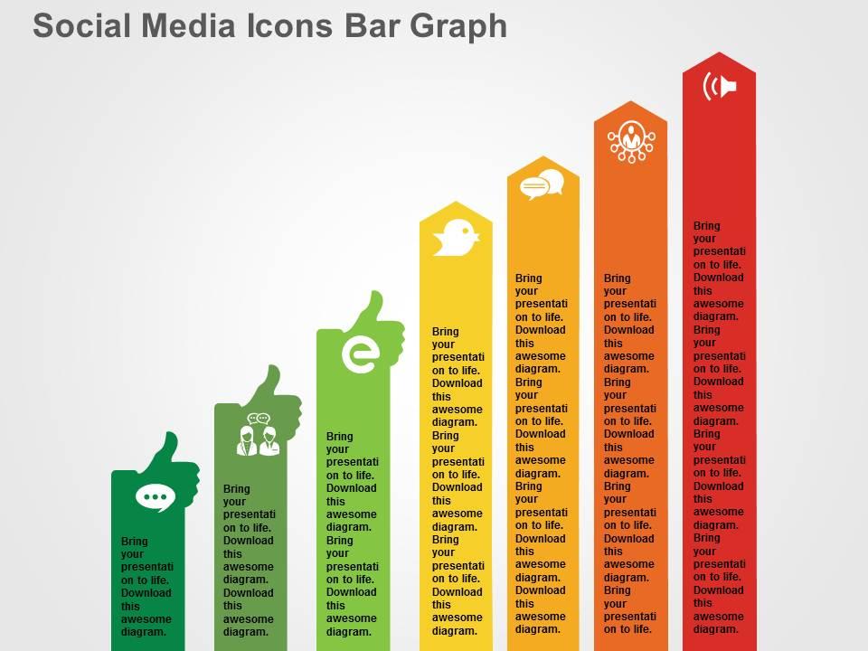 Social media icons bar graph flat powerpoint design Slide01