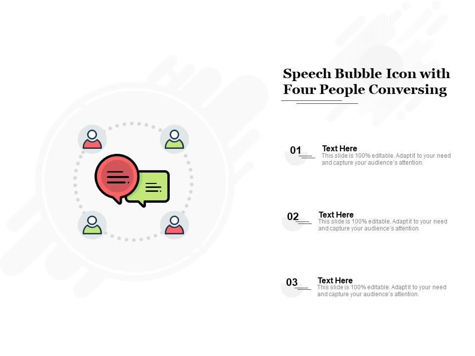 Speech bubble icon with four people conversing Slide01