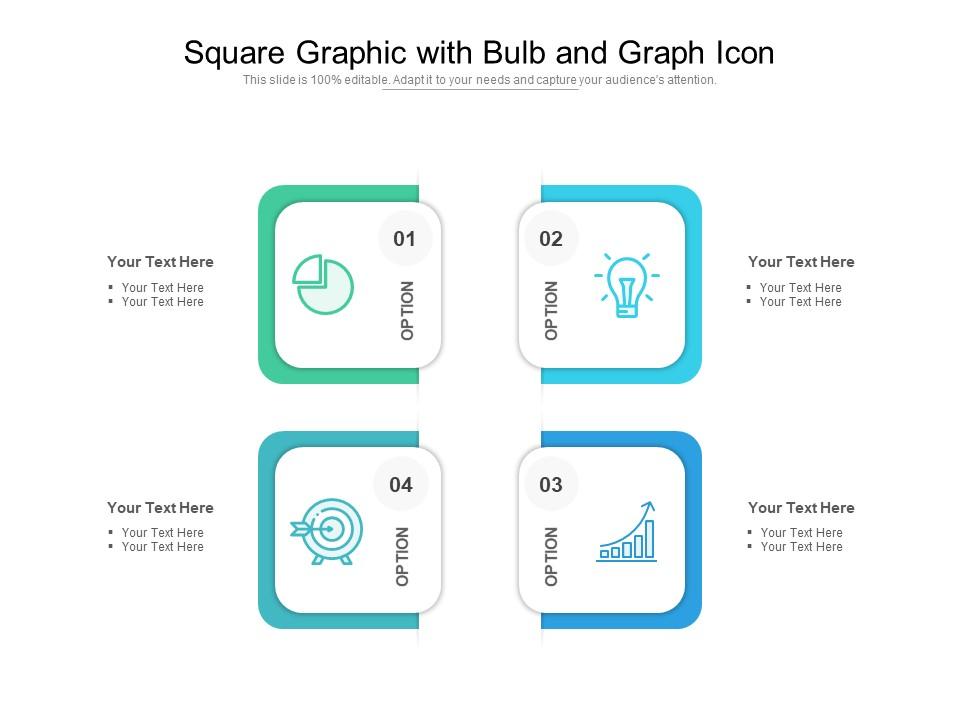 Square graphic with bulb and graph icon Slide01