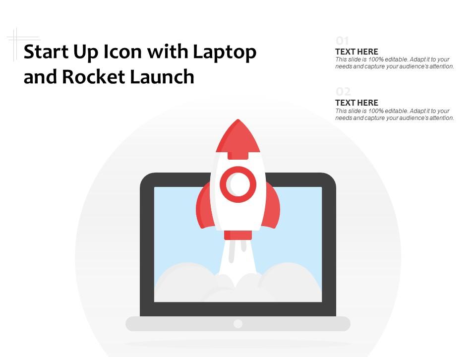 Start up icon with laptop and rocket launch Slide01