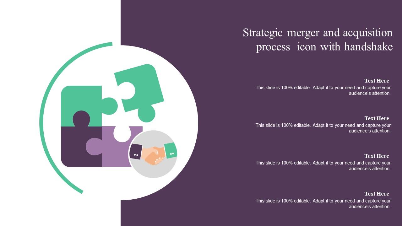 Strategic Merger And Acquisition Process Icon With Handshake Slide01