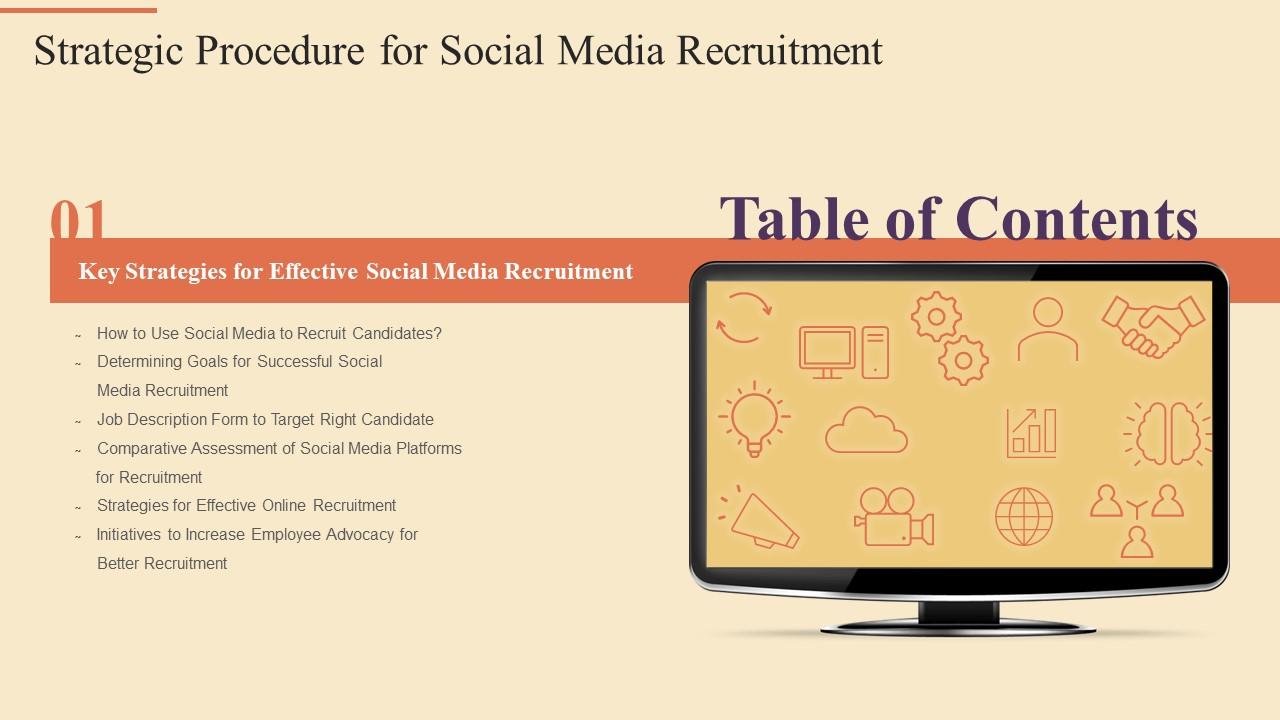 Strategic Procedure For Social Media Recruitment Table Of Contents Ppt Slides Icons Slide01