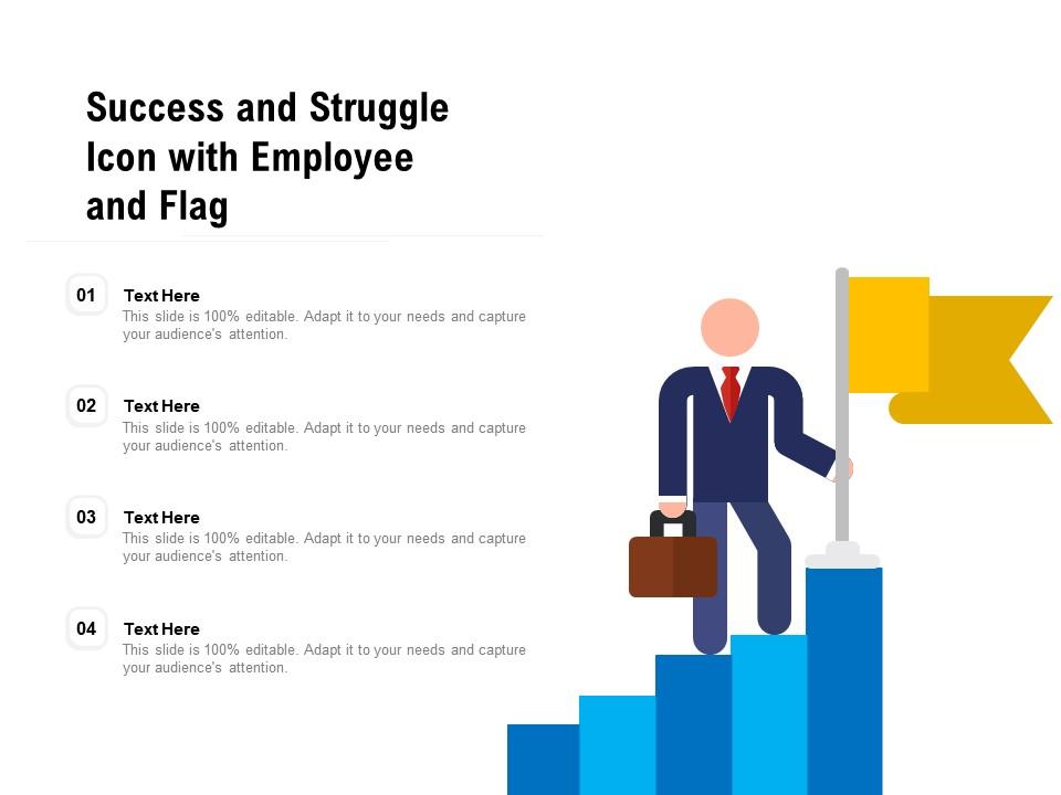 Success and struggle icon with employee and flag Slide01