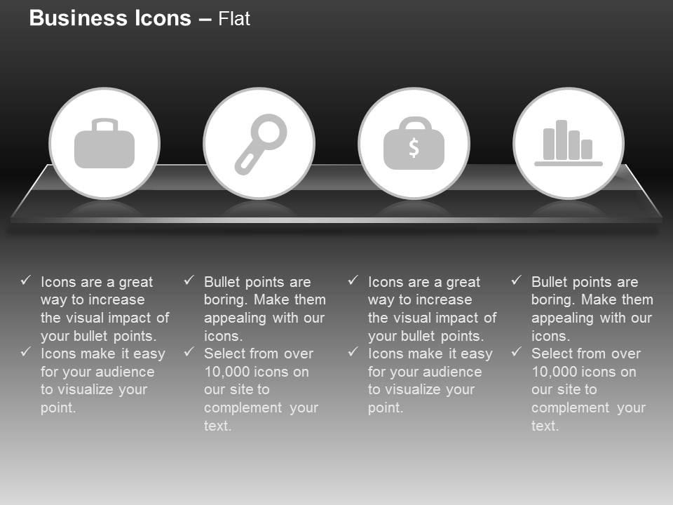 Suitcase magnifier dollars bar graph ppt icons graphics Slide01