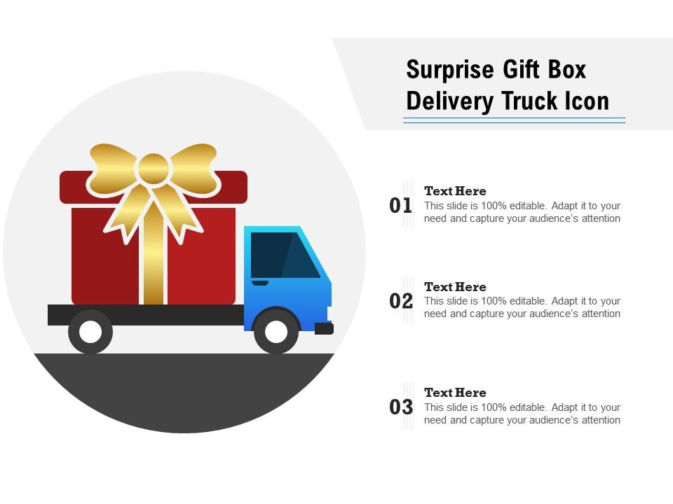 Surprise gift box delivery truck icon Slide01