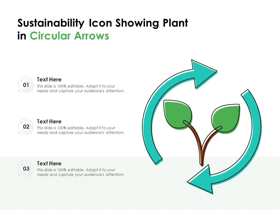 Sustainability icon showing plant in circular arrows Slide01