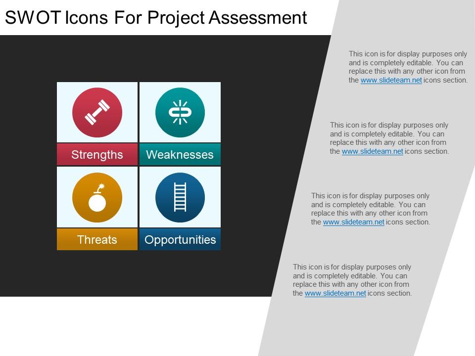 Swot icons for project assessment powerpoint layout Slide01