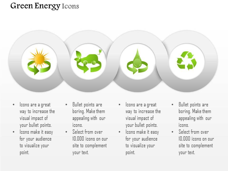 Symbols for green energy production from sun water and waste editable icons Slide01