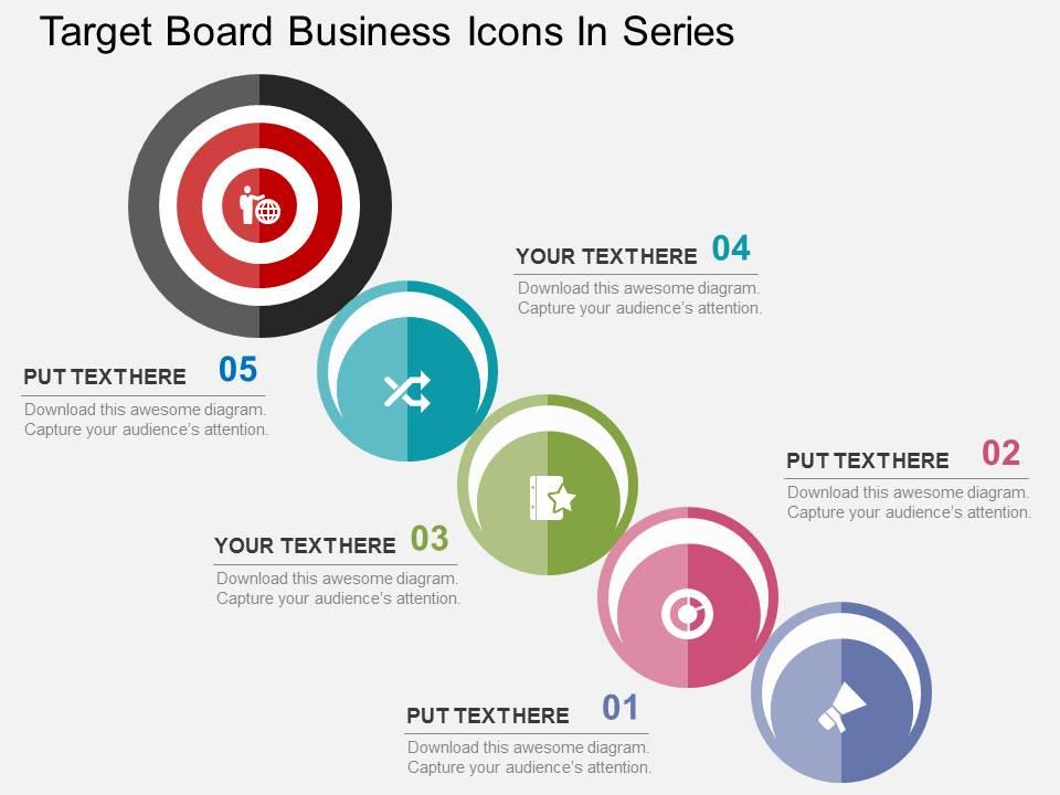 Target board business icons in series flat powerpoint design Slide01