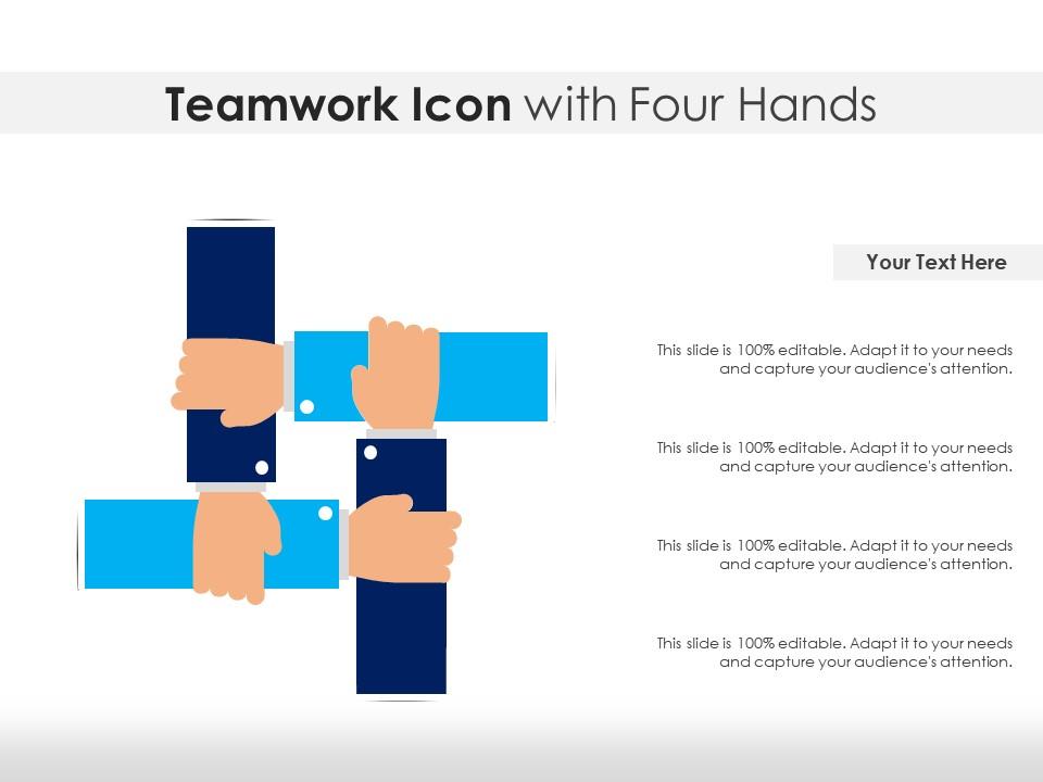 Teamwork icon with four hands Slide01
