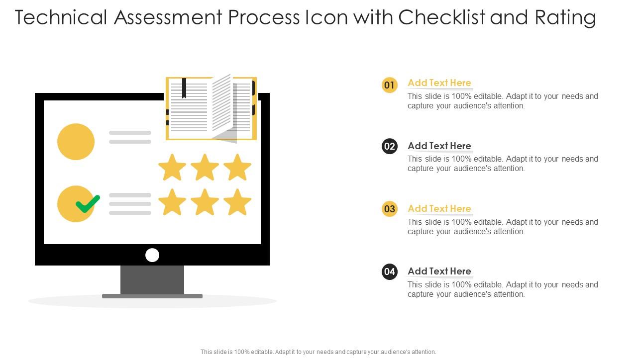 Technical Assessment Process Icon With Checklist And Rating Slide01