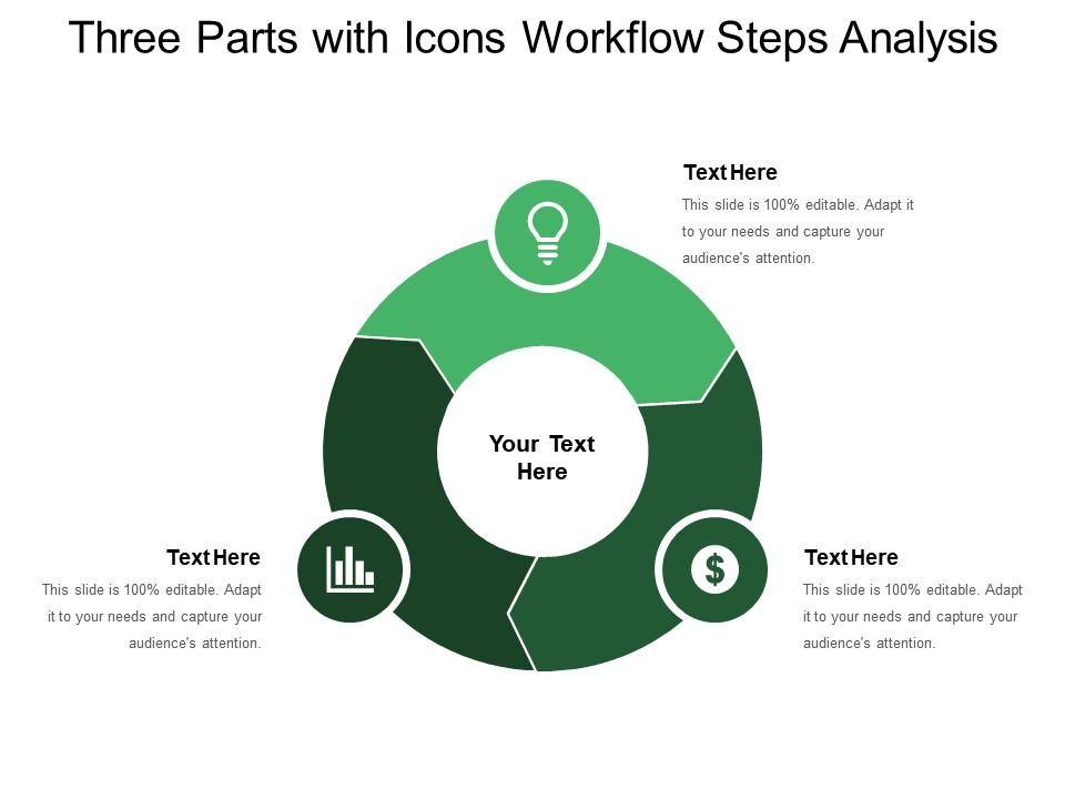 Three parts with icons workflow steps analysis Slide01