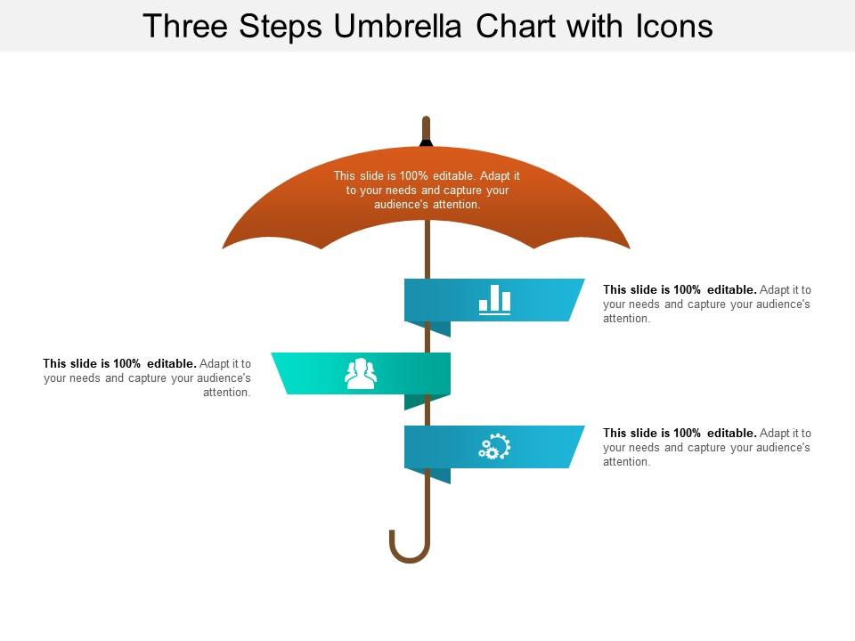 Three steps umbrella chart with icons Slide01