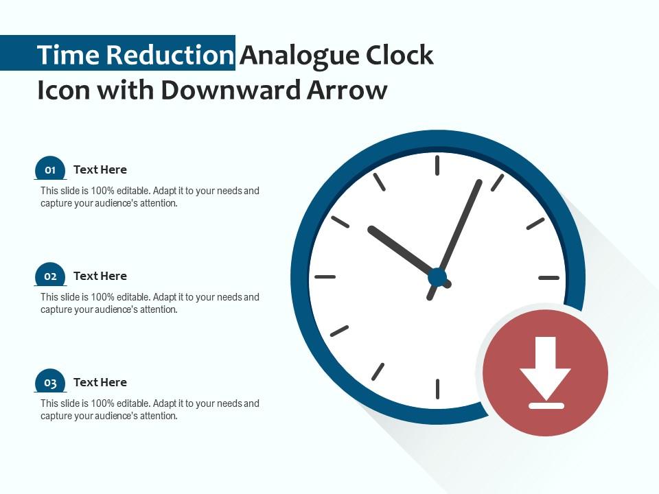 Time reduction analogue clock icon with downward arrow Slide01