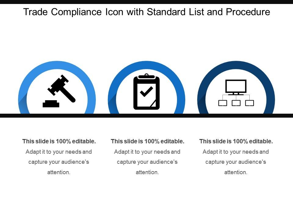 Trade compliance icon with standard list and procedure Slide01
