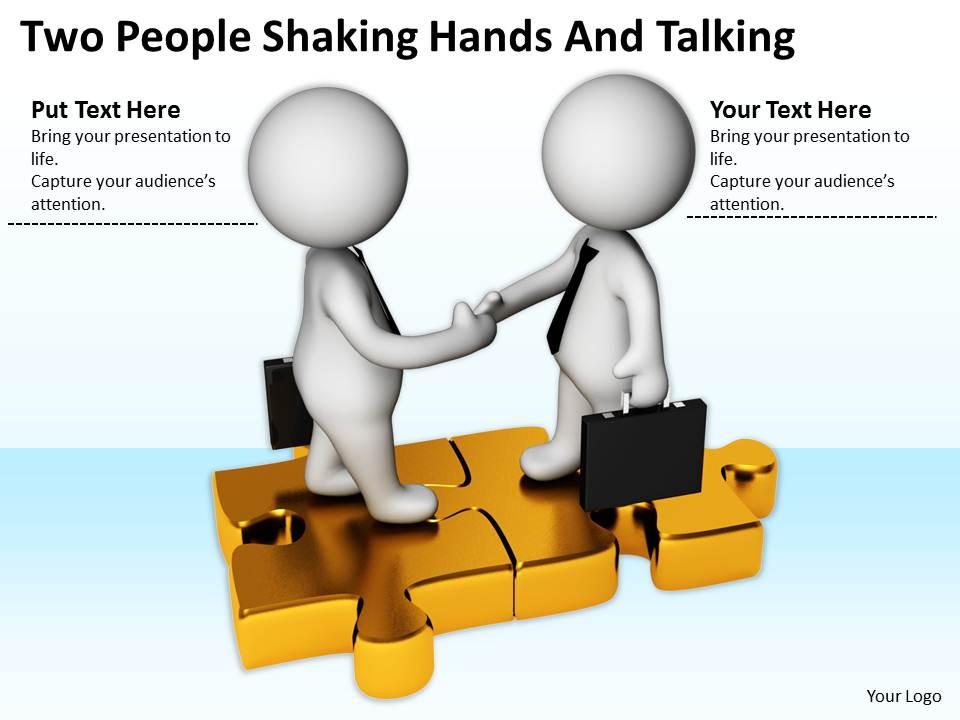 Two people shaking hands and talking ppt graphics icons powerpoint Slide01