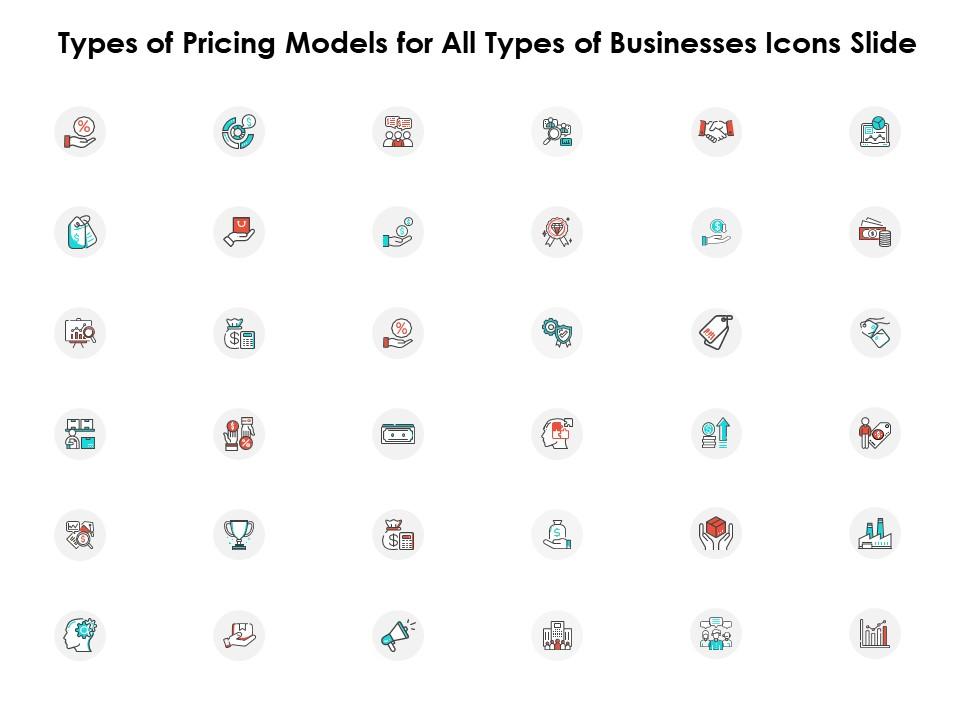 Types of pricing models for all types of businesses icons slide ppt powerpoint model Slide01