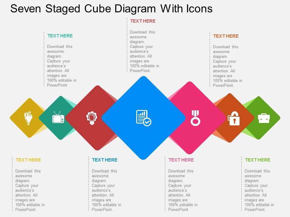 Un seven staged cube diagram with icons flat powerpoint design Slide01