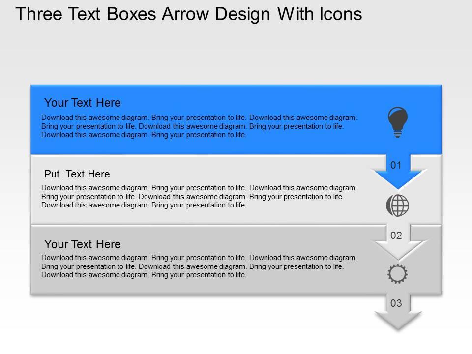 Uo three text boxes arrow design with icons powerpoint template slide Slide01