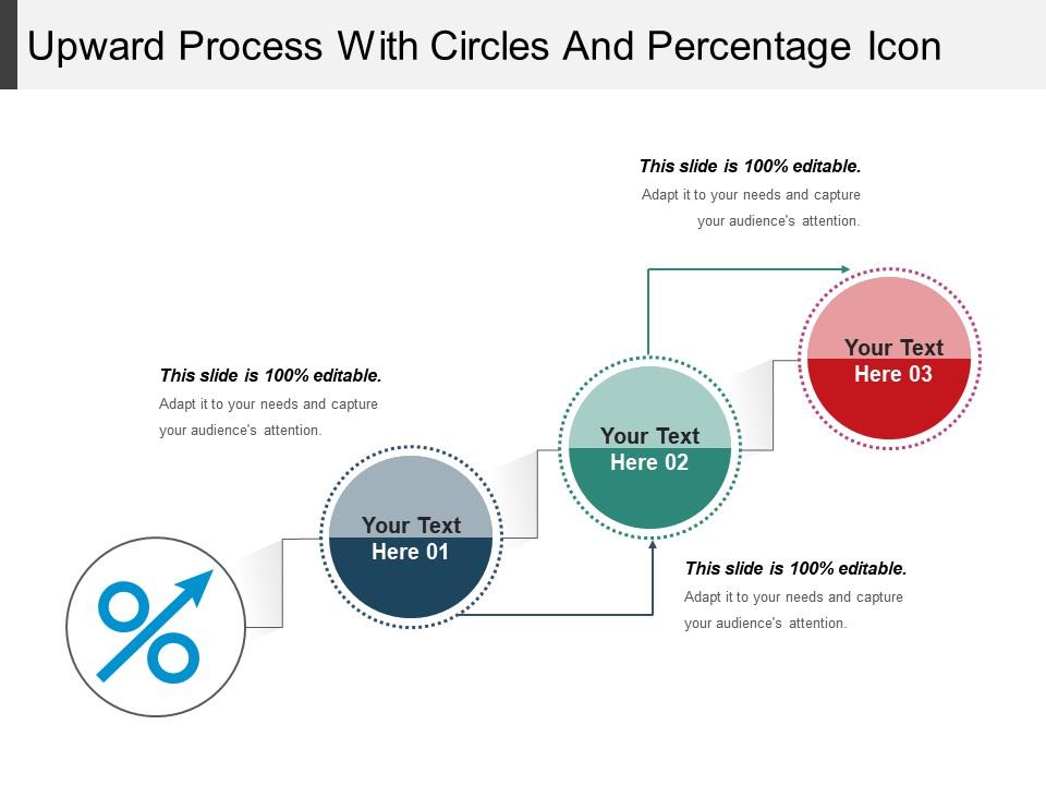 Upward process with circles and percentage icon Slide01
