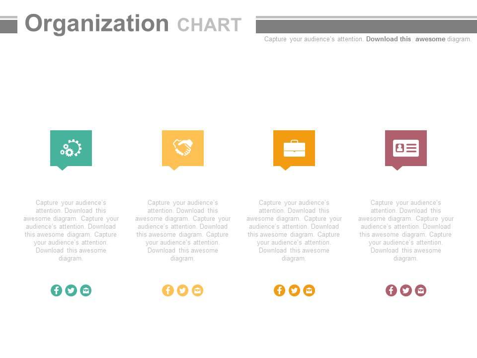 Use four text boxes and icons organizational chart flat powerpoint design Slide01