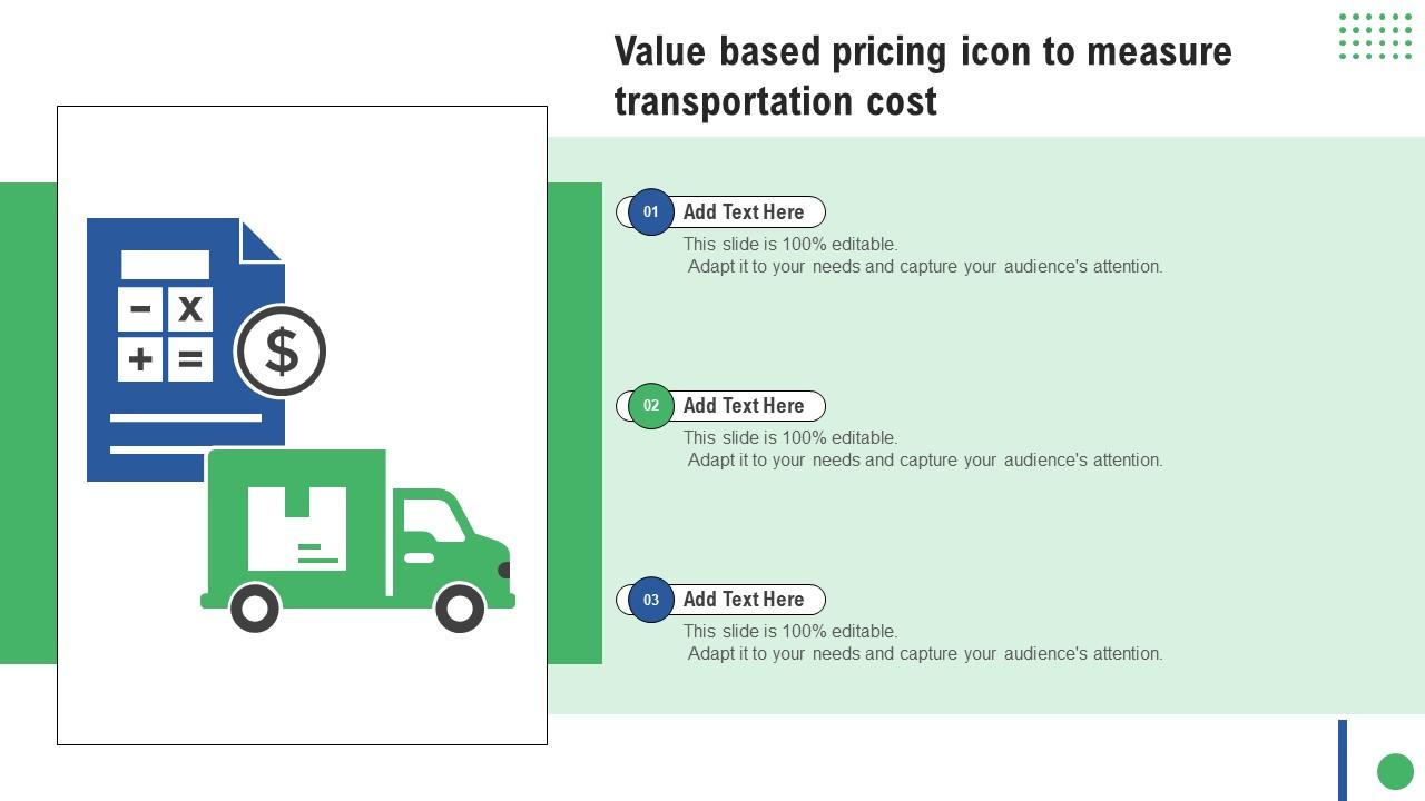 Value Based Pricing Icon To Measure Transportation Cost